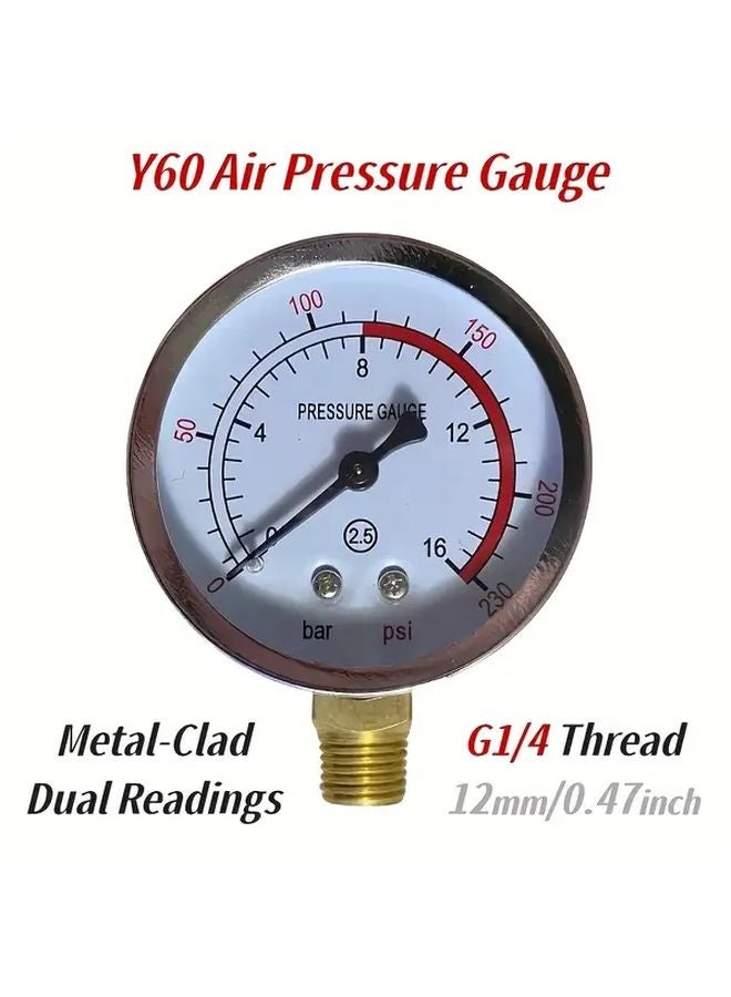 Y60 Upright Pressure Gauge 16bar 230PSI Dual Scale 12mm 1 4 BSP Thread Air Compressor - Image 2
