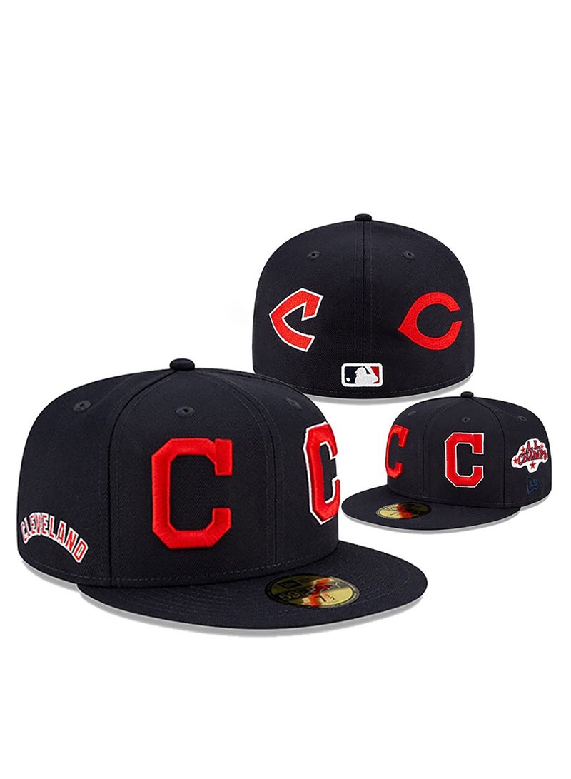 NEW ERA Cleveland Team Fitted Hat - AA Grade, Black with Red Emblems-60.6cm 