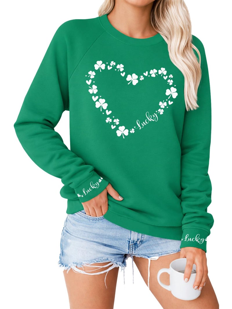 tiqwova St. Patricks Day Shirts for Women,Casual Four Leaf Clover Love Heart Long Sleeve Shirt for Women (St-01-L) - Image 1