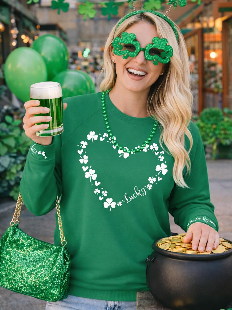 tiqwova St. Patricks Day Shirts for Women,Casual Four Leaf Clover Love Heart Long Sleeve Shirt for Women (St-01-L) - Image 2