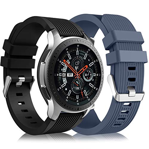 Lerobo [2 Pack Band Compatible with Samsung Galaxy Watch 3 45mm/Galaxy Watch 46mm Bands/Gear S3 Frontier, 22mm Smart Watch Band Silicone Casual Straps Accessories for Women Men Black/Blue Gray - Image 1
