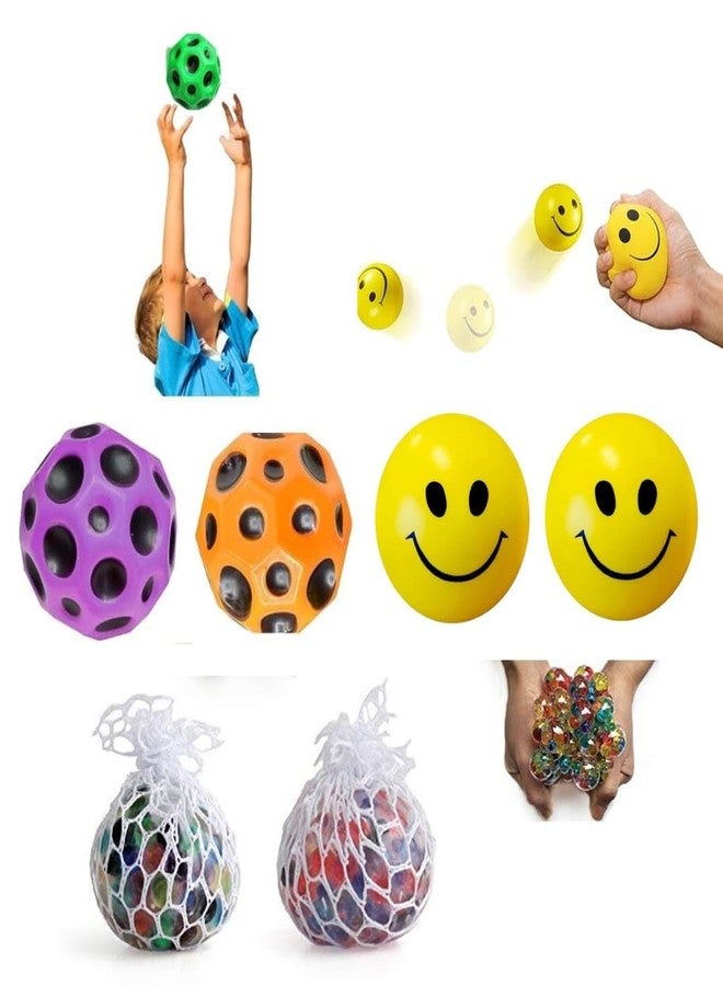 Sellon1 (2 Pcs Moon high boyncy + 2 pcs Smiley + 2 pcs Squishy Balls 3 in 1 Combo for Kids -Stress Relief Soft Smiley and high Bouncy Play Toy Ideal Gift for boy and Girls - Image 1