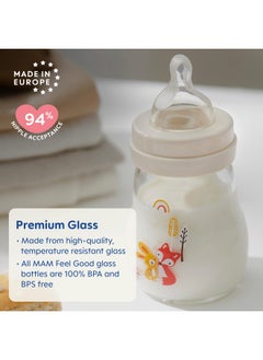 MAM Feel Good Slow Flow Premium Glass Bottle Easy Switch Between Breast And Bottle 5Oz 0+ Months Unisex 1 Pack  - Image 2