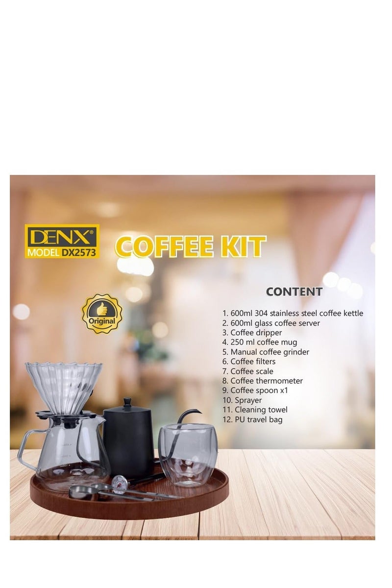 Denx 12 In 1 Coffee Kit With Glass Server Filter Holder Coffee Mug And Accessories 600Ml Dx2573 - Image 4