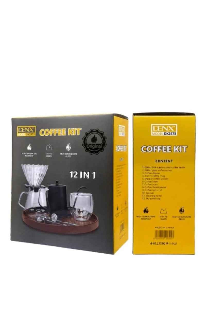 Denx 12 In 1 Coffee Kit With Glass Server Filter Holder Coffee Mug And Accessories 600Ml Dx2573 - Image 3