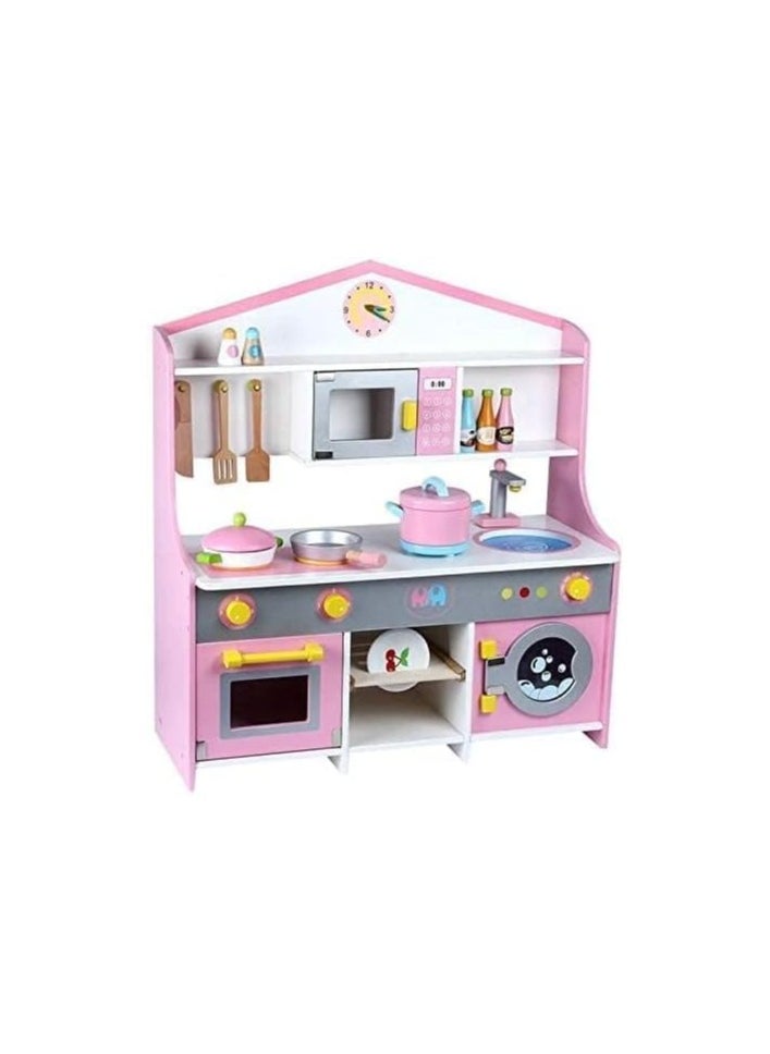 AL BADER Wooden Kitchen Set Toy, Kitchen for Kids WIth Oven, Kids Kitchen Playsetwith Play Sink Toy & Cook Food, Toy kitchen with many food accessories, For Kids 3-10 Years (Pink, 62 * 23 * 72)  - Image 1
