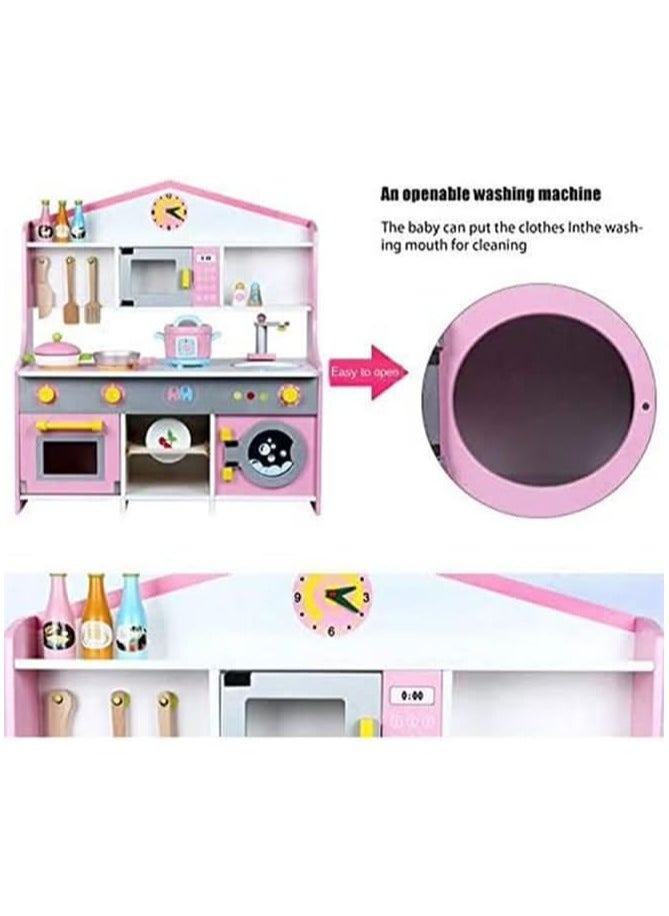 AL BADER Wooden Kitchen Set Toy, Kitchen for Kids WIth Oven, Kids Kitchen Playsetwith Play Sink Toy & Cook Food, Toy kitchen with many food accessories, For Kids 3-10 Years (Pink, 62 * 23 * 72)  - Image 3
