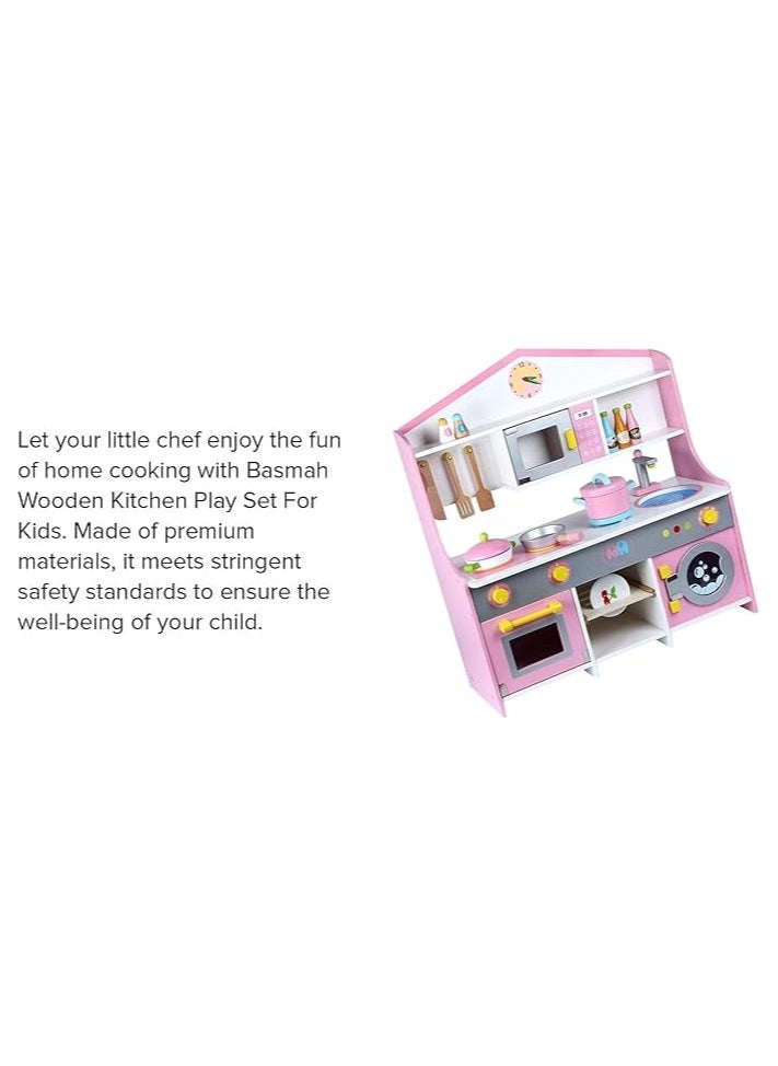 AL BADER Wooden Kitchen Set Toy, Kitchen for Kids WIth Oven, Kids Kitchen Playsetwith Play Sink Toy & Cook Food, Toy kitchen with many food accessories, For Kids 3-10 Years (Pink, 62 * 23 * 72)  - Image 2