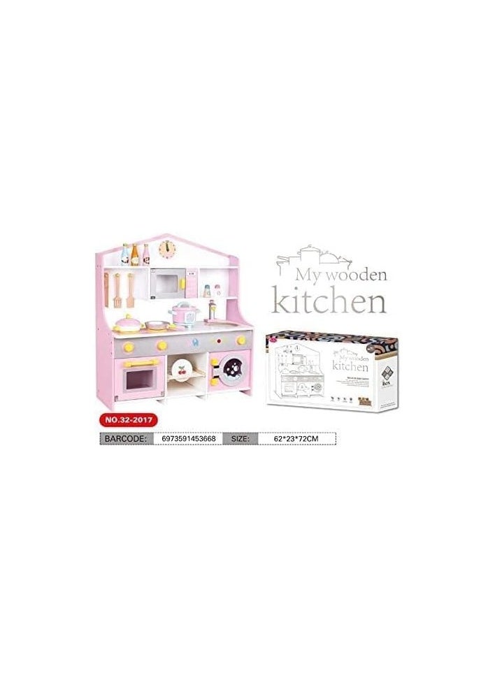 AL BADER Wooden Kitchen Set Toy, Kitchen for Kids WIth Oven, Kids Kitchen Playsetwith Play Sink Toy & Cook Food, Toy kitchen with many food accessories, For Kids 3-10 Years (Pink, 62 * 23 * 72)  - Image 4