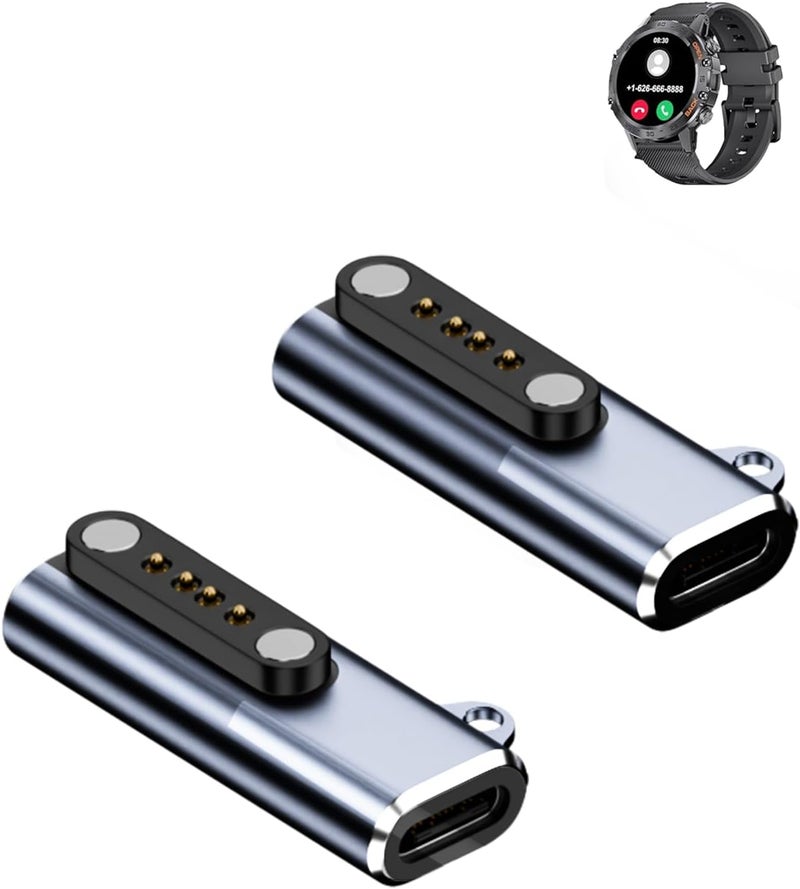 WUNIAK Type-C Charging Adapter for FOXBOX BW1846 Smart Watch for Men,Magnetic Type-C Charging Converter for FOXBOX BW1846 with Keychain，(2 Pack) - Image 1
