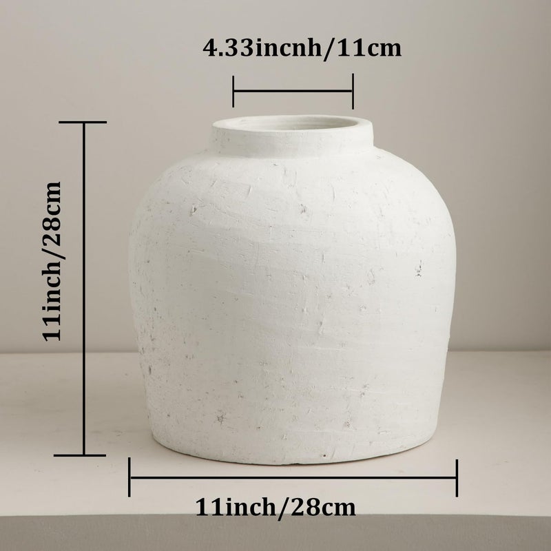 Tuioyoc Large Ceramic Vase, 11" Rustic Farmhouse Terracotta Vase for Home Decor, Artisan Decorative Flower Vase for Living Room, Table Centerpiece, Bedroom (Rustic White) - Image 5