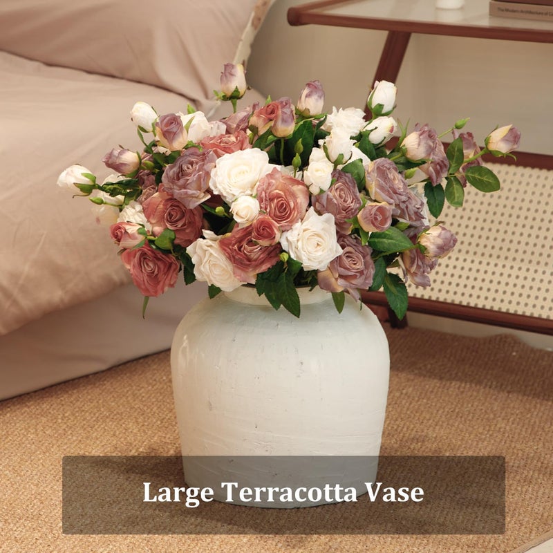 Tuioyoc Large Ceramic Vase, 11" Rustic Farmhouse Terracotta Vase for Home Decor, Artisan Decorative Flower Vase for Living Room, Table Centerpiece, Bedroom (Rustic White) - Image 4