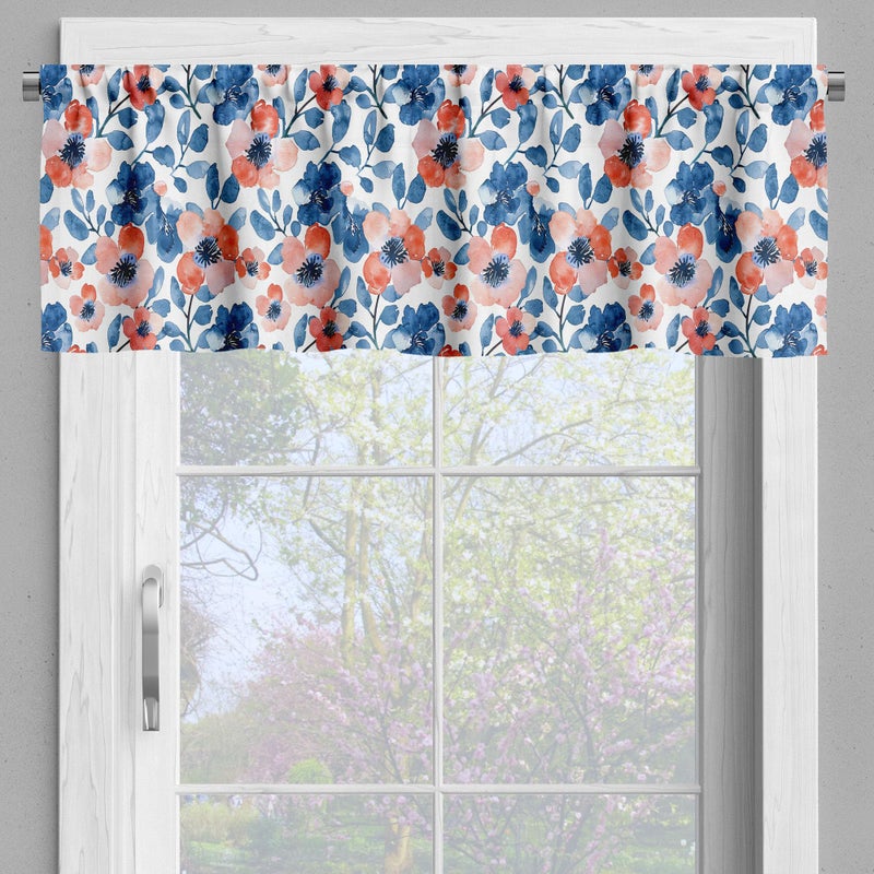 Ambesonne Floral Valance & Tier Curtain 3 pcs Set  Vintage Cottagecore Poppy Flowers Watercolor Paint Print on Plain Background  Window Treatments for Kitchen Room Decor  55"" x 36""  Coral Blue White - Image 5