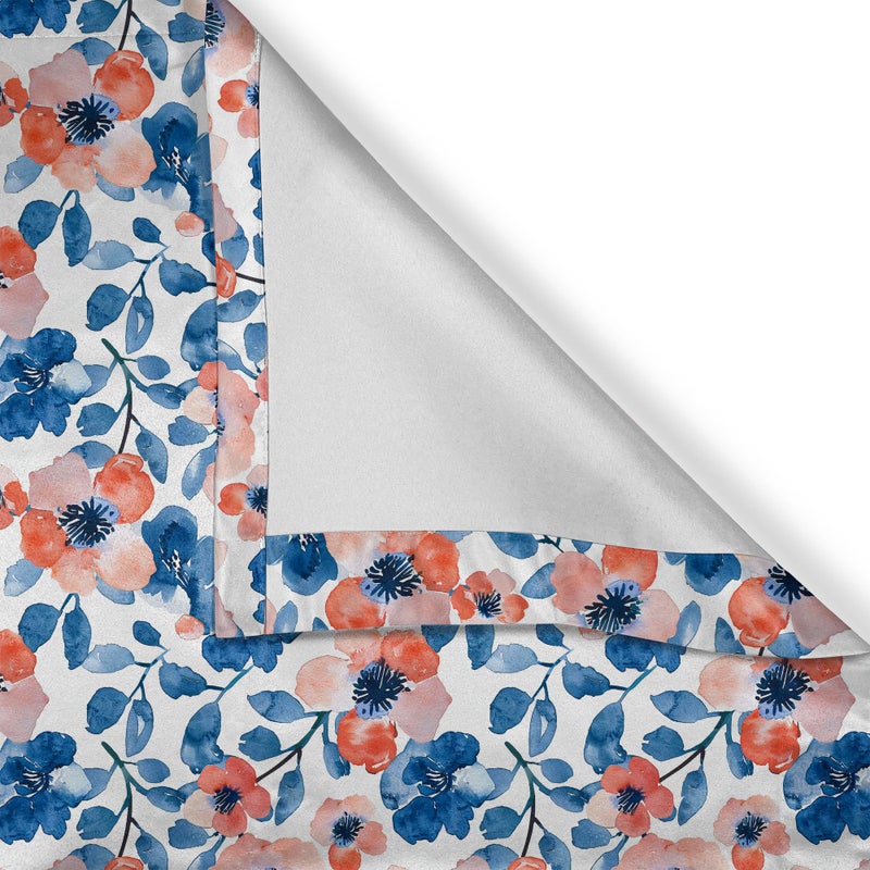 Ambesonne Floral Valance & Tier Curtain 3 pcs Set  Vintage Cottagecore Poppy Flowers Watercolor Paint Print on Plain Background  Window Treatments for Kitchen Room Decor  55"" x 36""  Coral Blue White - Image 3
