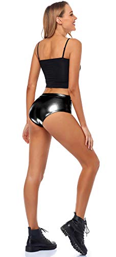 Kepblom Metallic High Waisted Booty Shorts Women's Shiny Cheeky Dance Festival Rave Bottoms (Black,L) - Image 3