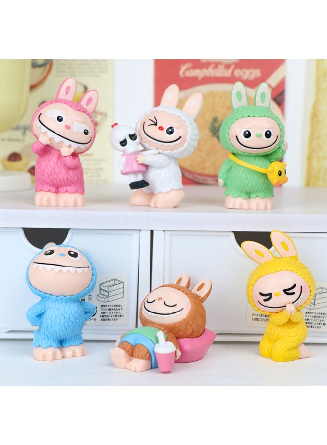 Loquat Labubu Labubu Doll Hand-made Blind Box Cartoon Internet Red Gashapon Doll Desktop Collection Ornaments Wholesale-Color:Yoga Labbu 6-piece Set (blind Box) - Image 5