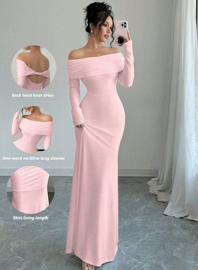 general Off-the-shoulder Pleated Fitted Long Evening Dress - Image 1