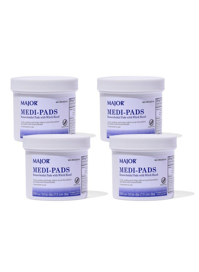 MAJOR MAJOR Medi-Pads - Hemorrhoidal Hygienic Cleansing Witch Hazel Pads - Cooling Relief with Aloe - 100 Count Jar (4 Pack) - Image 1