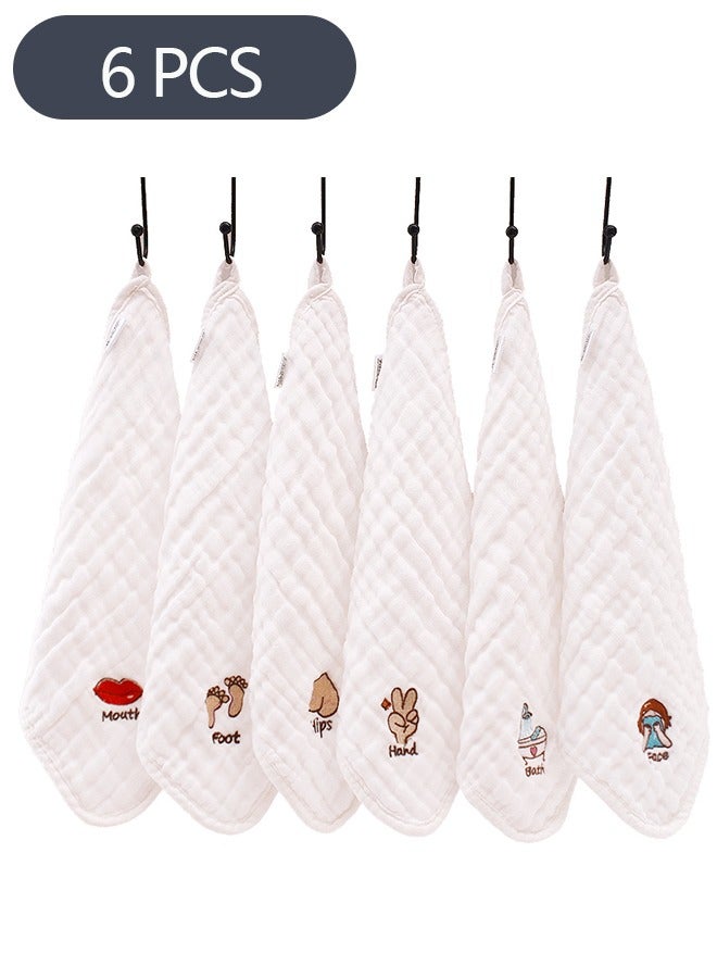 6-Piece Baby Cotton Washcloths, Kids Face Towel Burp Cloths in Classified Design, Soft Breathable Comfy Newborn Towel (30*30cm) - Image 1