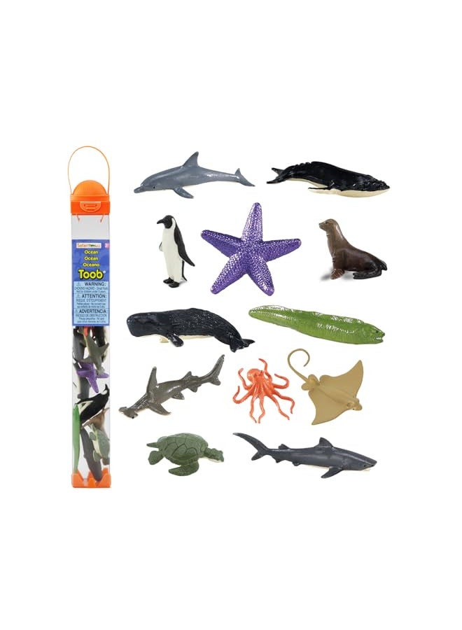 Safari Ltd. Safari Ltd Ocean TOOB Comes With 12 Different Hand Painted Animal Toy Figurine Models Including Sea Lion, Eagle Ray, Starfish, Turtle, Penguin, Octopus, Humpback Whale, Sperm Whale, Moray Eel, Hammerhead Shark, Tiger Shark, and Dolphin For Ages 5 and  - Image 1