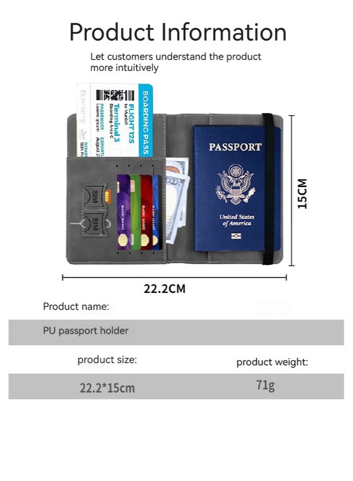 Passport Holder With Luggage Tag Cover Wallet RFID Blocking Leather Case Travel Essentials Accessories Travel Must Have(Dark Blue) - Image 3