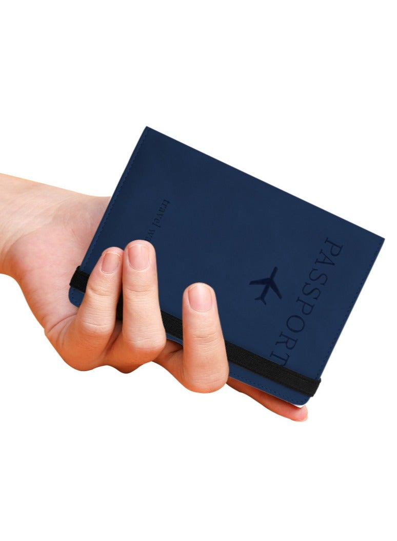 Passport Holder With Luggage Tag Cover Wallet RFID Blocking Leather Case Travel Essentials Accessories Travel Must Have(Dark Blue) - Image 5