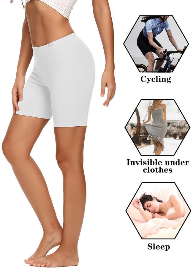 Molasus Womens Boxer Briefs Cotton Boy Shorts Underwear Anti Chafing Bike Short Long Leg Under Shorts White 4 Pack Size 9 - Image 4