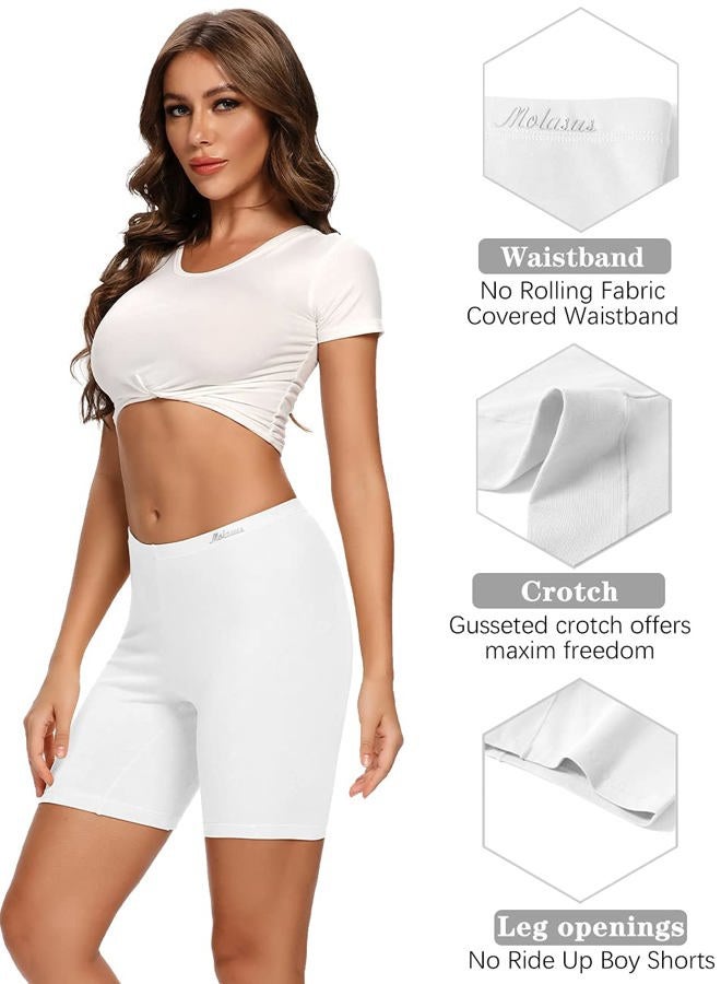 Molasus Womens Boxer Briefs Cotton Boy Shorts Underwear Anti Chafing Bike Short Long Leg Under Shorts White 4 Pack Size 9 - Image 3