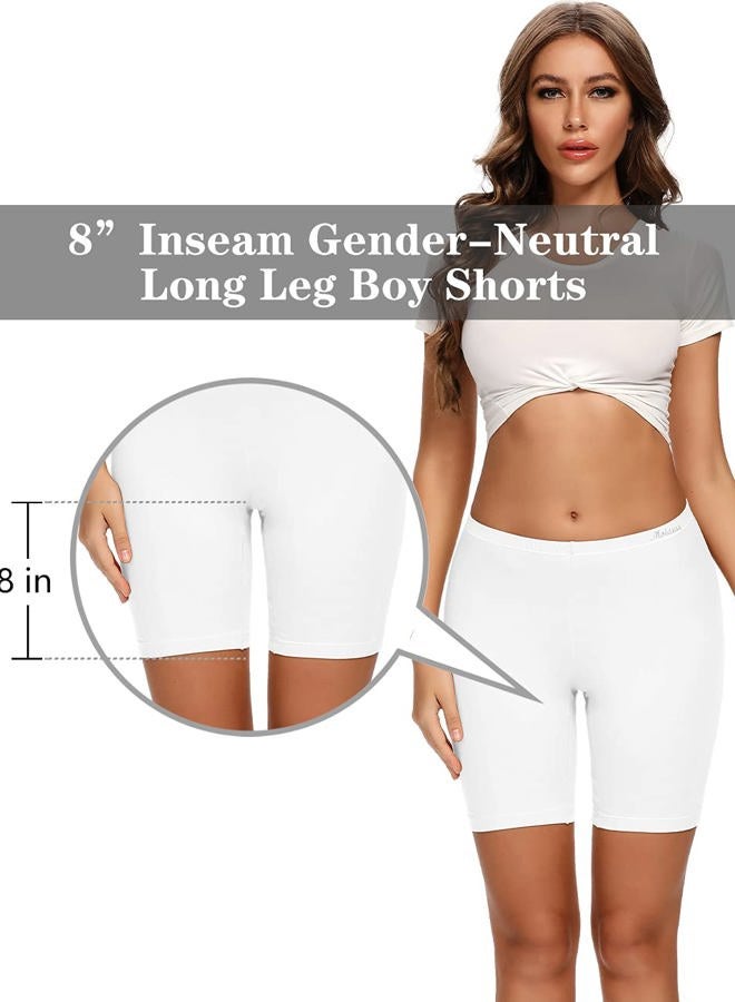 Molasus Womens Boxer Briefs Cotton Boy Shorts Underwear Anti Chafing Bike Short Long Leg Under Shorts White 4 Pack Size 9 - Image 2