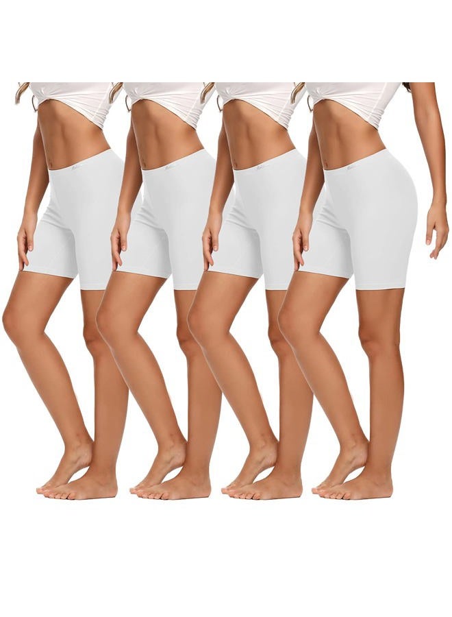 Molasus Womens Boxer Briefs Cotton Boy Shorts Underwear Anti Chafing Bike Short Long Leg Under Shorts White 4 Pack Size 9 - Image 1