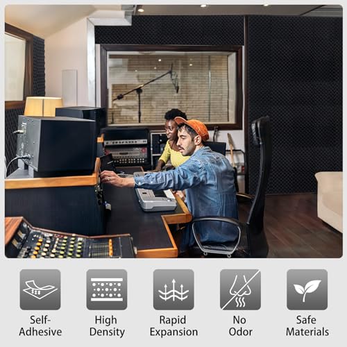 SD SODOCT 24 Pack Sound Proof Foam Panels for Wall,Self Adhesive Acoustic Panels,12" X 12" X 1.2" Egg Crate Soundproof Wall Panels for Studio,Room Acoustic Treatment Foam,Sound Absorbing Foam Black - Image 2