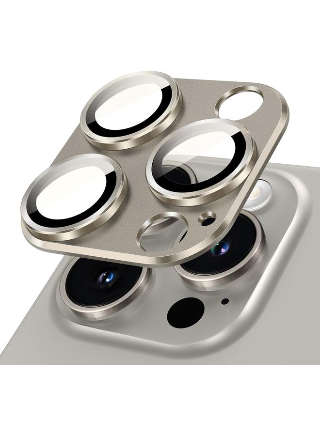 جي تيك واقي عدسة الكاميرا لهاتف Iphone 15 Pro مقاس 6.1 بوصة وIphone 15 Pro Max مقاس 6.7 بوصة بتغطية كاملة وغطاء حلقي من الزجاج المقوى 9H مع لوحة معدنية غير لامعة، عبوة واحدة من التيتانيوم الطبيعي - Image 1