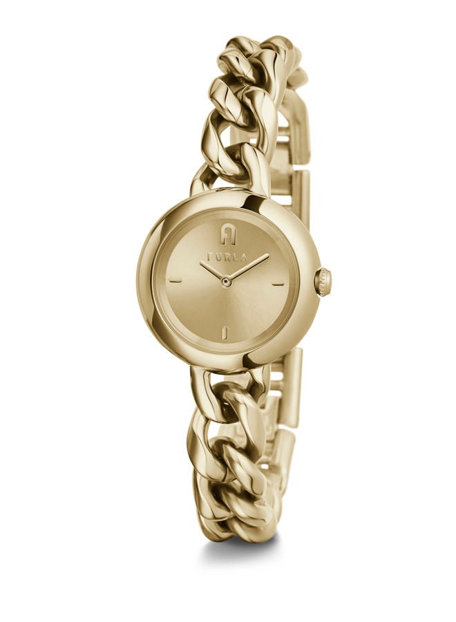 Furla ساعة فورلا تشاين راوند للنساء بمينا بلون الشمبانيا وسوار من الفولاذ المقاوم للصدأ باللون الذهبي - Image 1