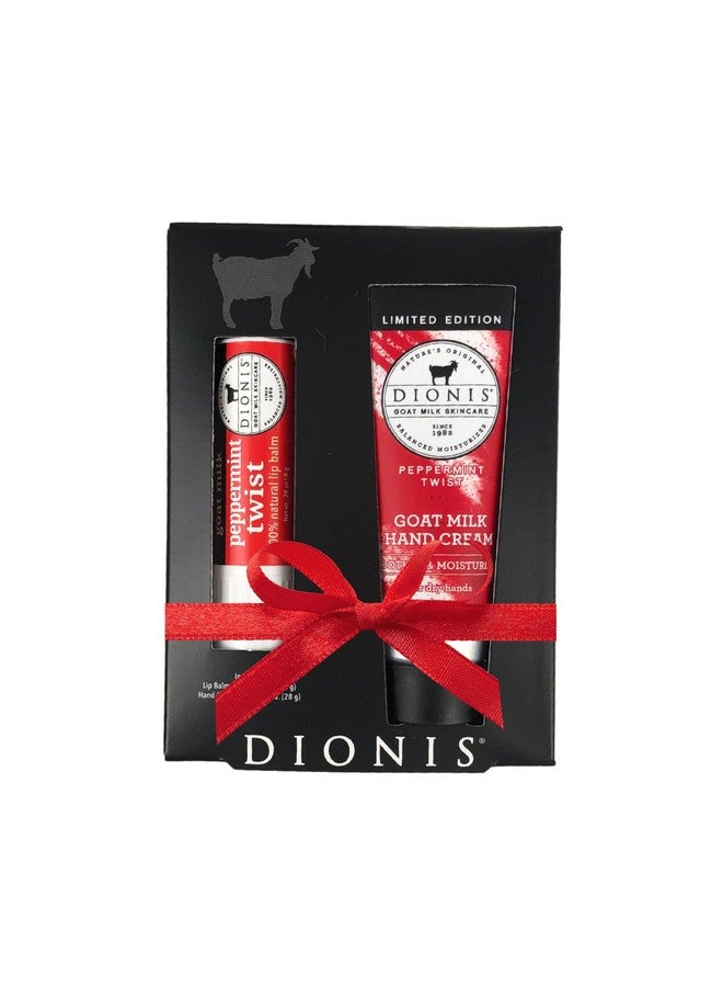 Dionis Goat Milk Skincare Peppermint Twist Scented Hand Cream & Lip Balm Set (1 oz and .28 oz) - Safe For Sensitive Skin, Soothes Chapped Lips and Dry Skin, Cruelty-free and Paraben-free - Image 1