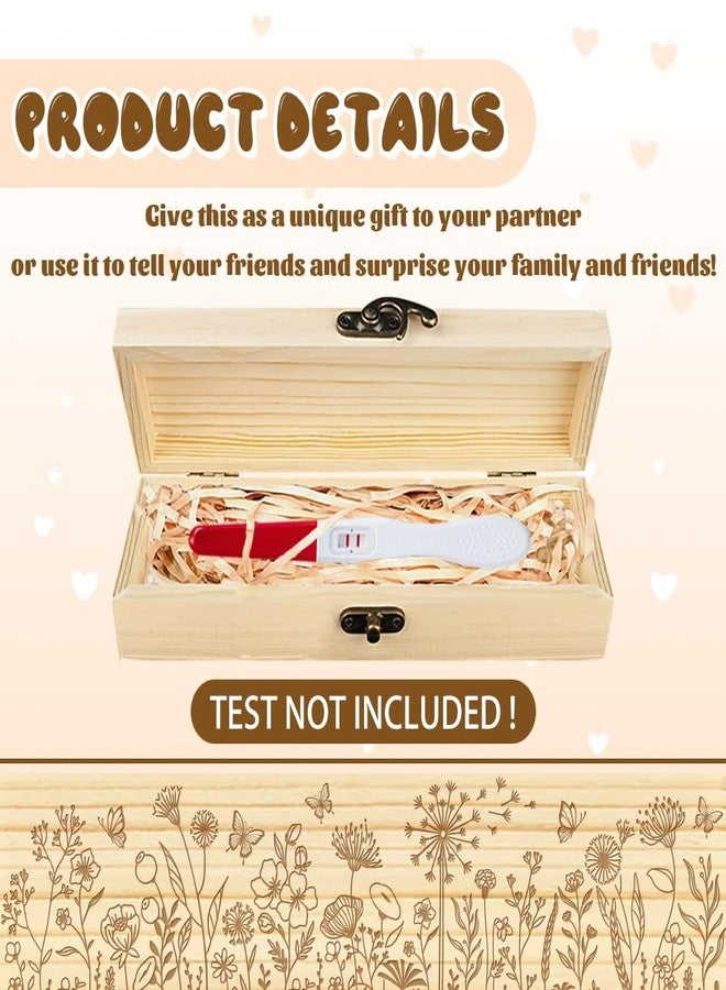 CHGCRAFT Pregnancy Test Keepsake Box Flowers Butterflies Wooden Pregnancy Announcement Gifts Box with Raffia Ribbon and Lock Announcement Gifts for Dad Husband, 8x2x1.2inch - Image 3