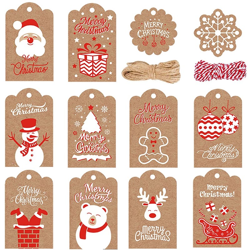 120PCS Brown Kraft Paper Gift Tags DIY Christmas Hanging Name Tags with Twine String Wedding Crafts