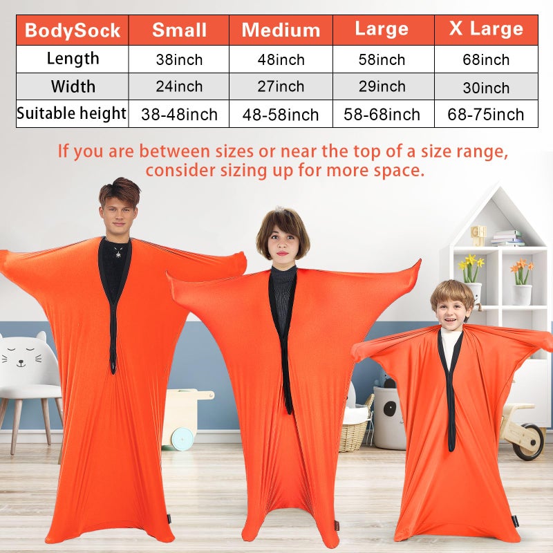 Hugsmiling Sensory Sock for Adults, Large 29 * 59 inch, Good for Height: 58~68 inch, Soft Fabric with Strong Stitching and Snap Closures (Bright Orange) - Image 2