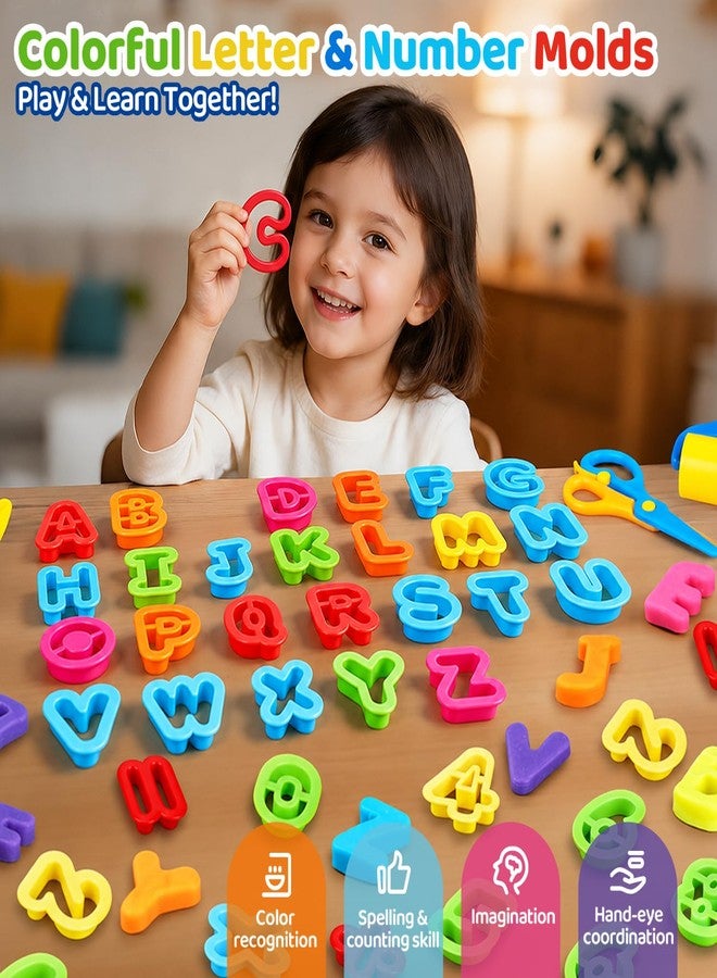 VConejo Play Dough Tools 63 PCS, Clay and Dough Tools Set with Storage Box & Silicone Mat, Dough Accessories Including Roller, Alphabet Number & Molds, Animal Cutters, Educational Toys for Boys Girls - Image 4