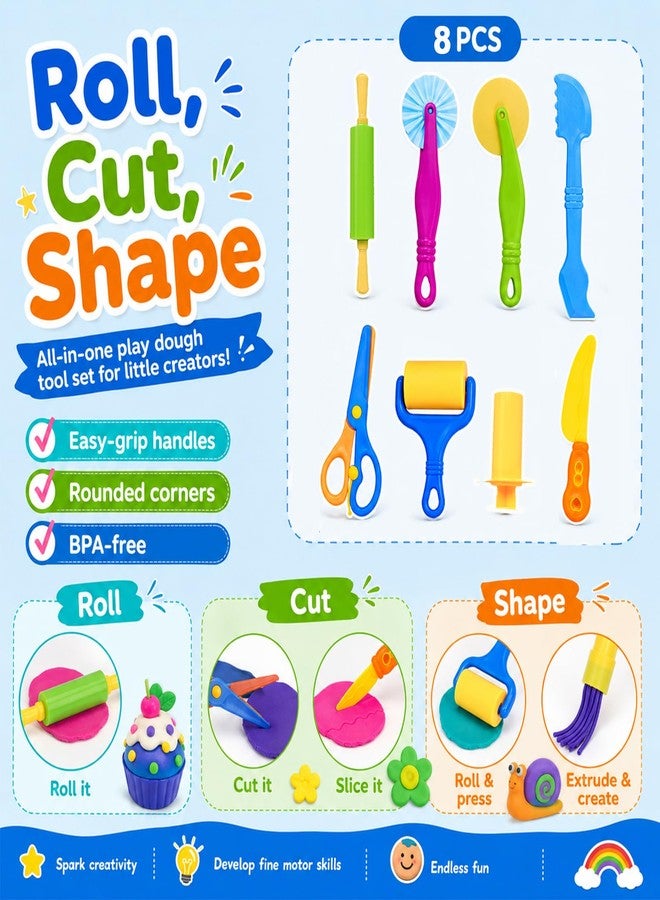 VConejo Play Dough Tools 63 PCS, Clay and Dough Tools Set with Storage Box & Silicone Mat, Dough Accessories Including Roller, Alphabet Number & Molds, Animal Cutters, Educational Toys for Boys Girls - Image 5
