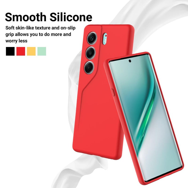إيروريكس جراب هاتف Tecno Camon 40 Pro 5G بلون سادة من السيليكون السائل المقاوم للسقوط بتغطية كاملة (أحمر) - Image 3