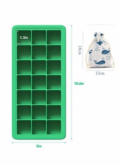 Y&D Silicone Ice Cube Trays with Plastic Lids - Set of 2 42 Small Square Cubes Covered Easy Pop Push Release Rubber Mold for Cocktails Dog Treats Water Bottles Blue Green  - Image 2