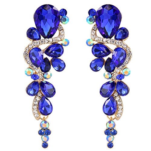 BriLove Dangle Earrings for Women Wedding Bridal Bohemian Boho Crystal Multiple Teardrop Chandelier Long Jewelry Royal Blue - Image 1