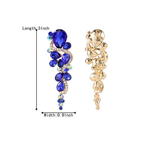 BriLove Dangle Earrings for Women Wedding Bridal Bohemian Boho Crystal Multiple Teardrop Chandelier Long Jewelry Royal Blue - Image 5