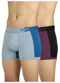 شورت رجالي من XYXX مايكرو مودال، قصة مريحة، ألوان متعددة، عبوة من قطعتين، XYTRNK2PCKN555L، عنبي ونبيذي وأسود + مقلم وسيبورت، مقاس كبير