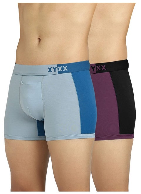 شورت رجالي من XYXX مايكرو مودال، قصة مريحة، ألوان متعددة، عبوة من قطعتين، XYTRNK2PCKN555L، عنبي ونبيذي وأسود + مقلم وسيبورت، مقاس كبير