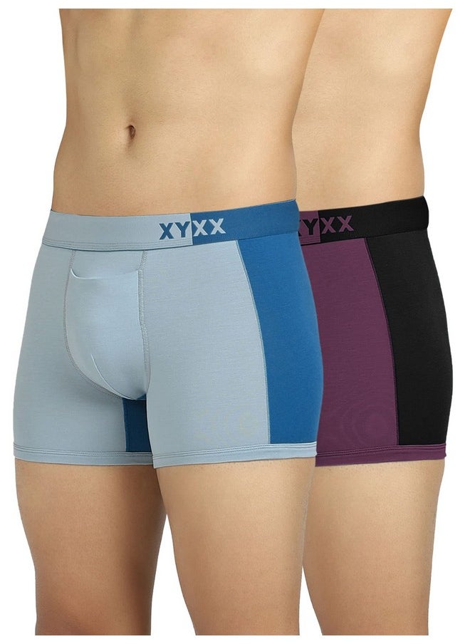 اكس واي اكس اكس شورت رجالي من XYXX مايكرو مودال، قصة مريحة، ألوان متعددة، عبوة من قطعتين، XYTRNK2PCKN555L، عنبي ونبيذي وأسود + مقلم وسيبورت، مقاس كبير  - Image 1
