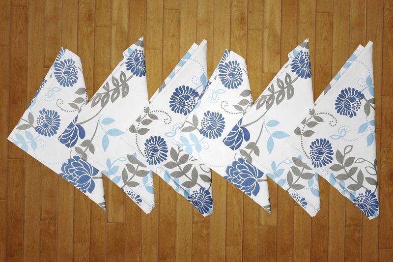 Dekor World Multi Printed Plain Blue Napkin Set (Pack of 12) (Floral Blue) - Image 2
