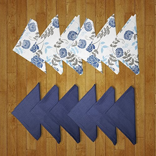 Dekor World Multi Printed Plain Blue Napkin Set (Pack of 12) (Floral Blue) - Image 1