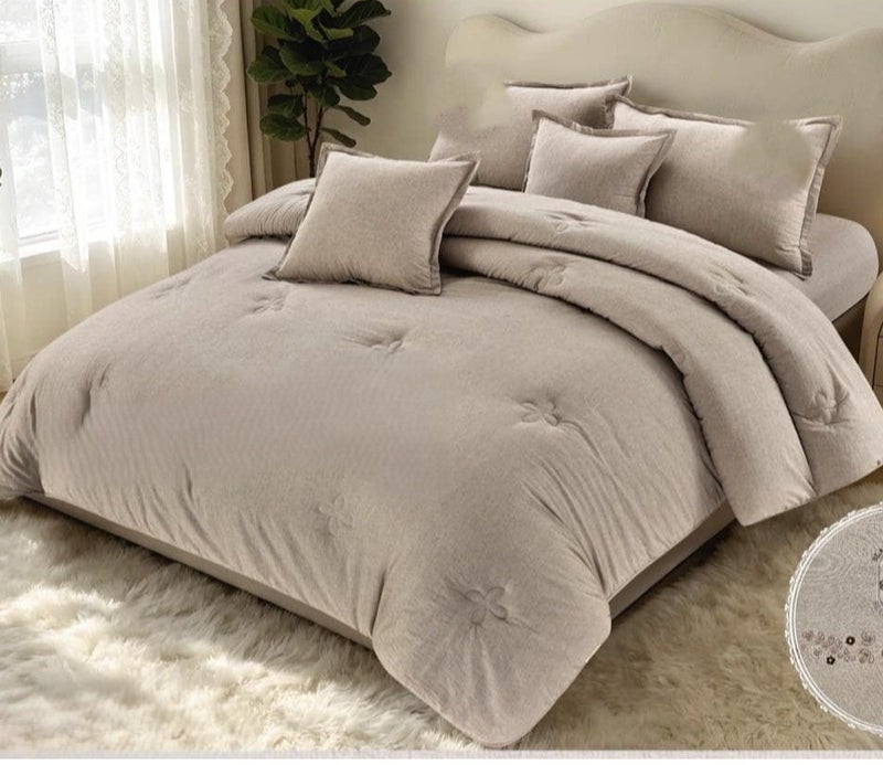 Luxurious plain embroidered double bedsheet set, 6 pieces, 100% cotton, size 230*250cm - Image 1