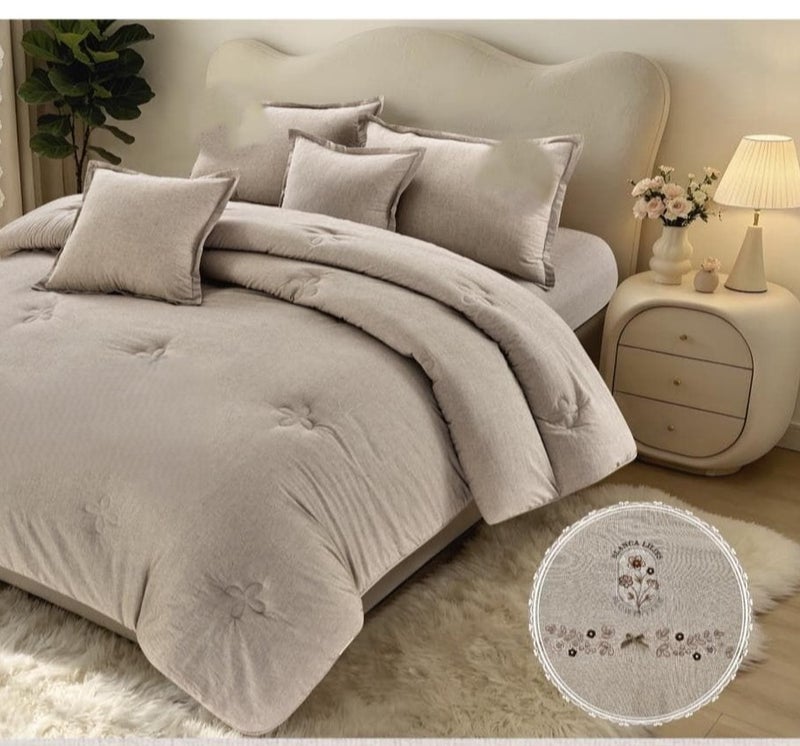 Luxurious plain embroidered double bedsheet set, 6 pieces, 100% cotton, size 230*250cm - Image 2